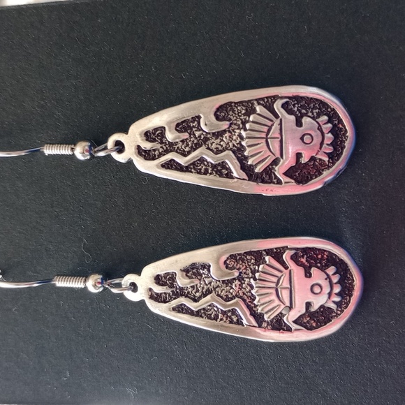 Vintage Native Style Mask Headdress Kachina Sterling Silver Dangle Earrings - Picture 3 of 12